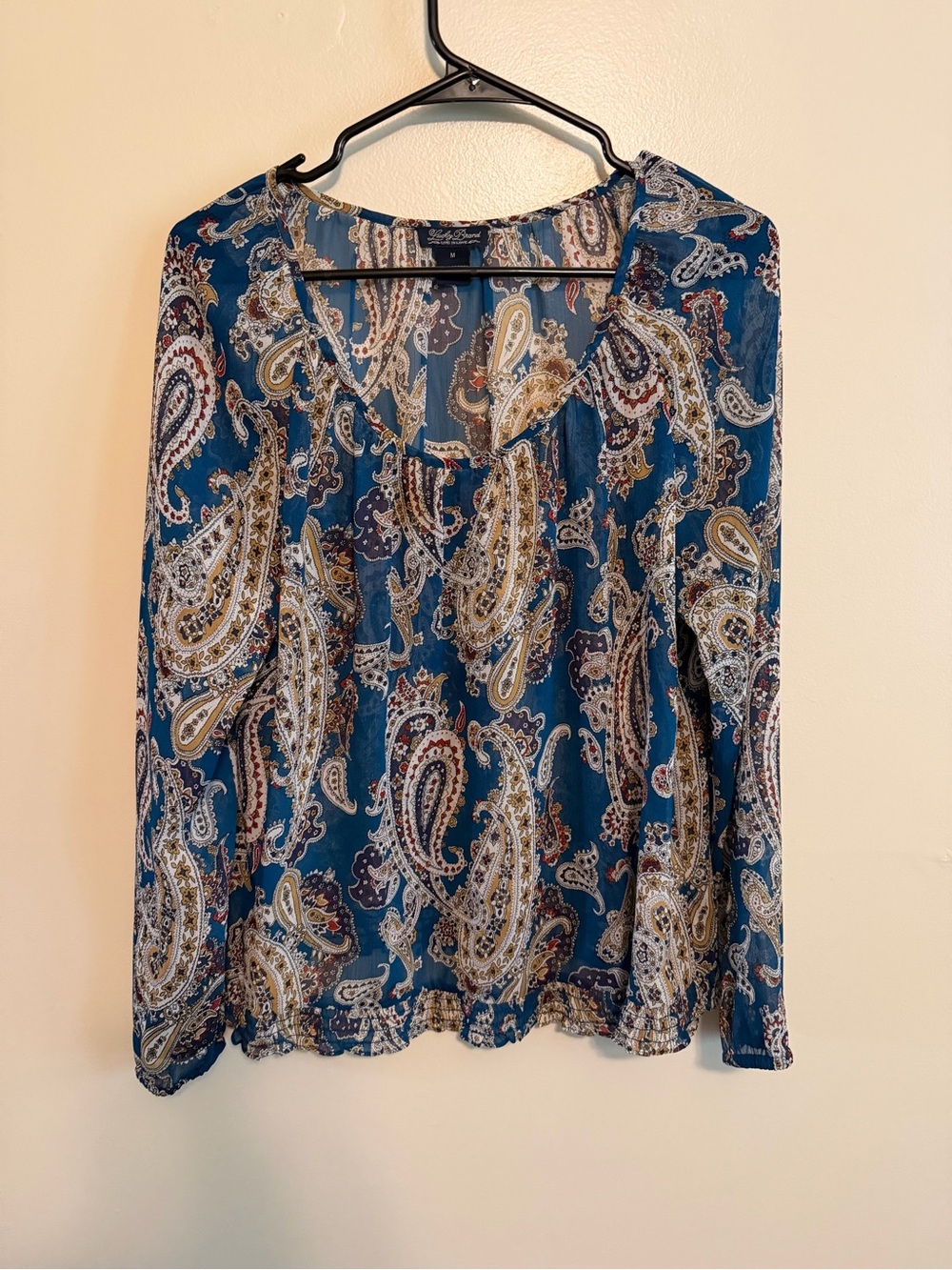Lucky Brand Teal Paisley Long-Sleeve Blouse